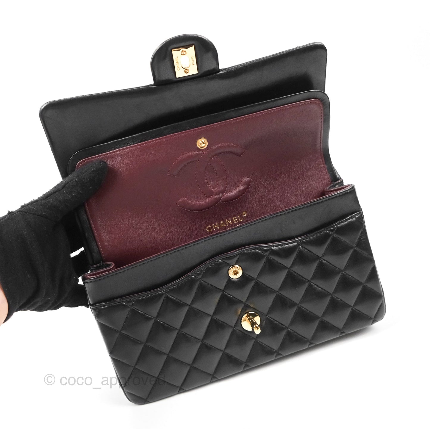 Chanel Classic M/L Medium Flap Quilted Black Lambskin Gold Hardware