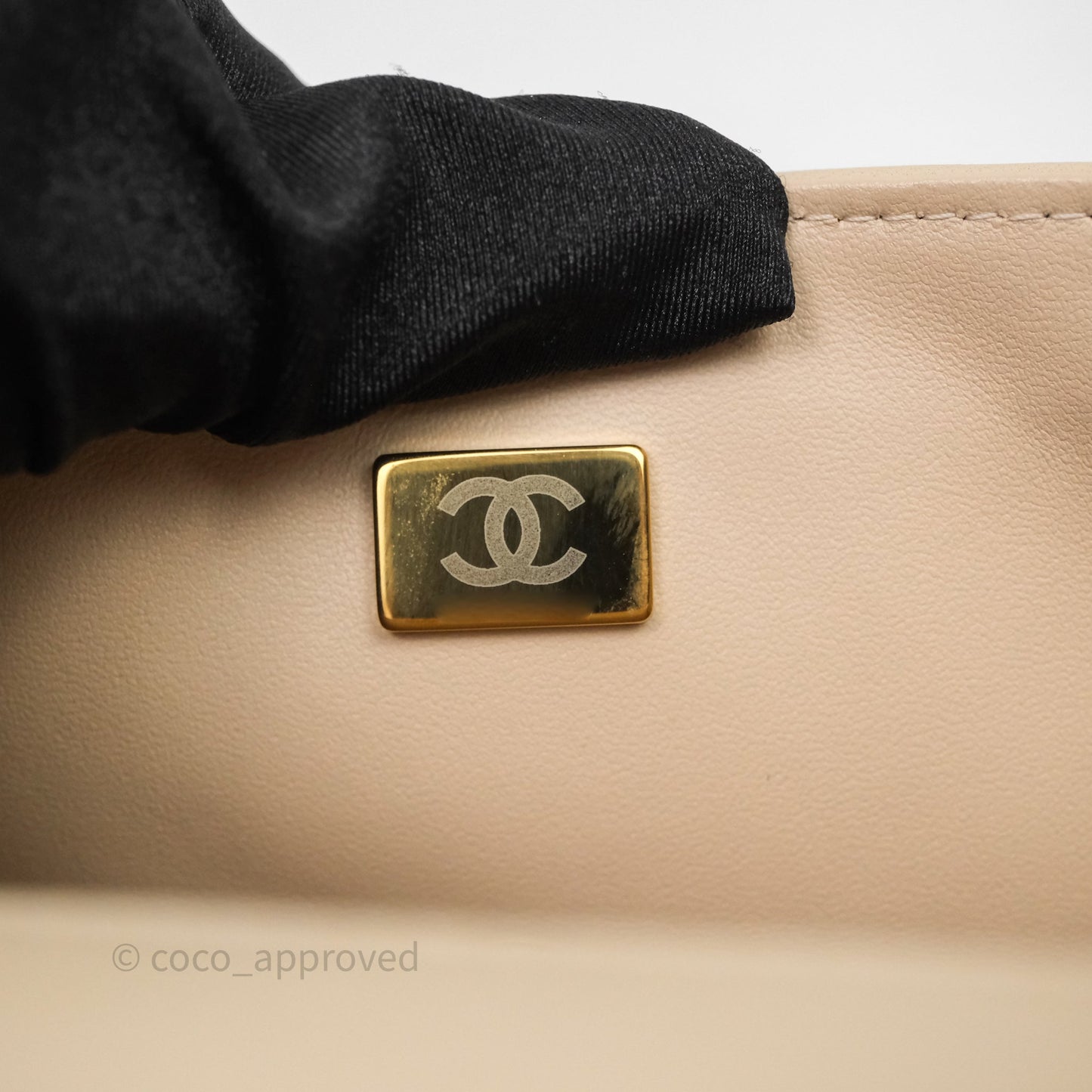 Chanel Top Handle Mini Rectangular Flap Beige Lambskin Shiny Gold Hardware