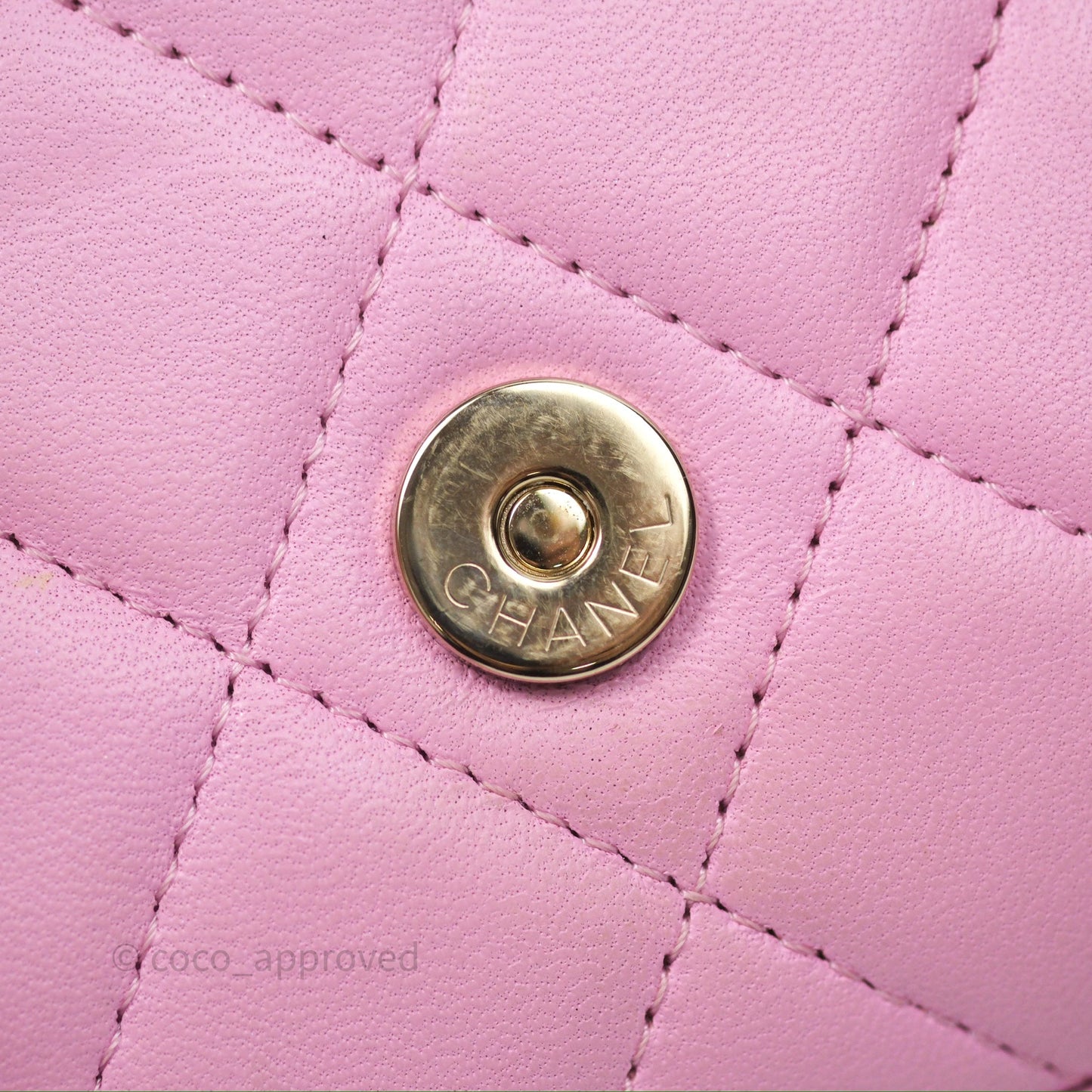 Chanel Mini Handle Clutch With Chain Pink/ Mint Lambskin Gold Hardware 23P