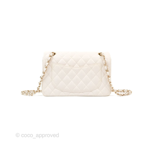 Chanel Small Classic Quilted Flap White Caviar Gold Hardware