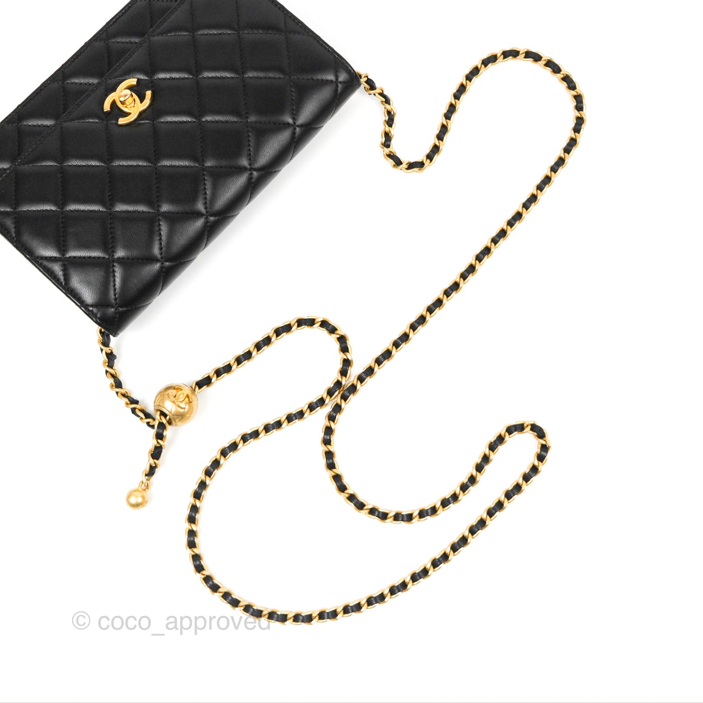 Chanel Quilted Pearl Crush Wallet on Chain WOC Black Lambskin Aged Gold Hardware