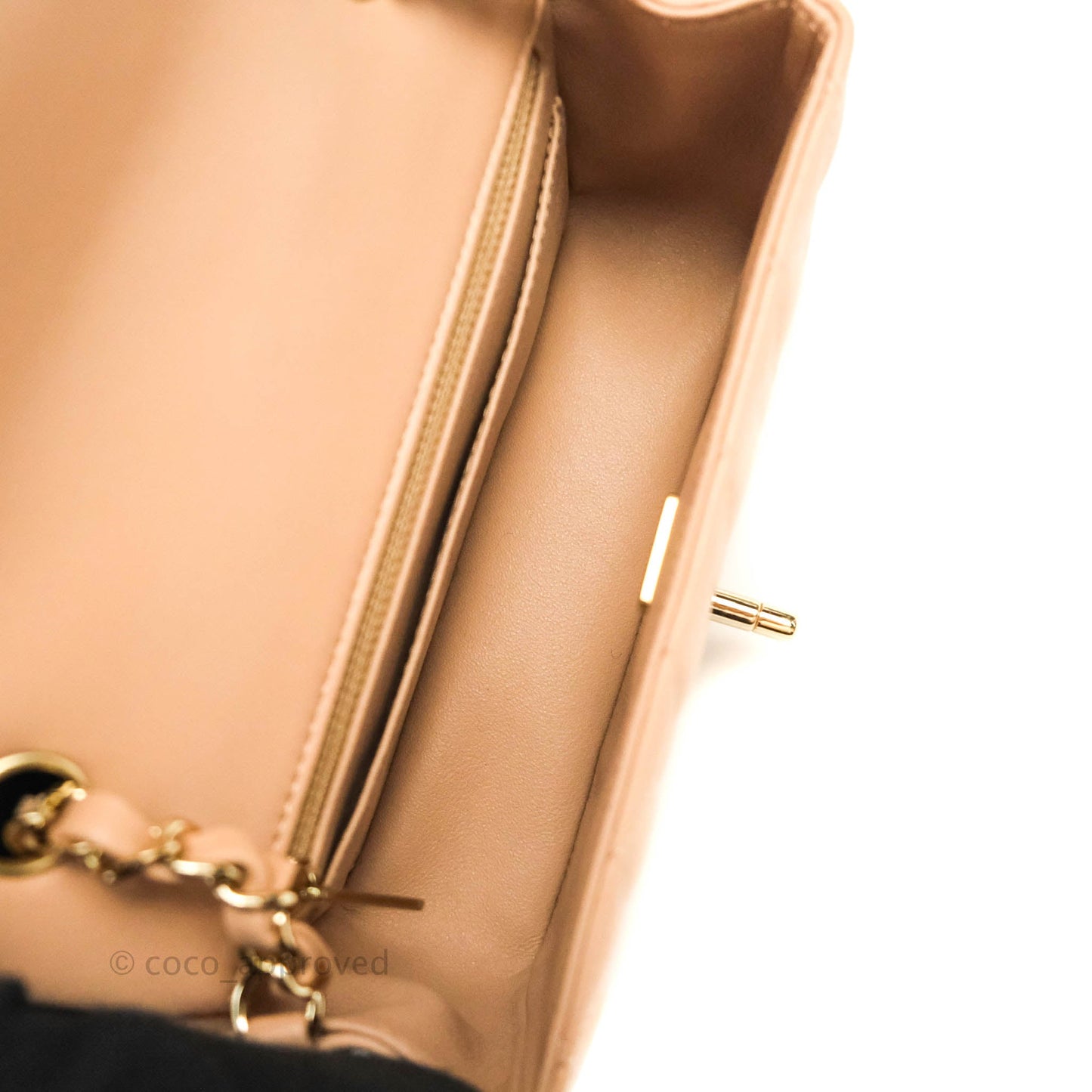 CChanel Quilted Mini Rectangular Lambskin Beige Gold Hardware 21A