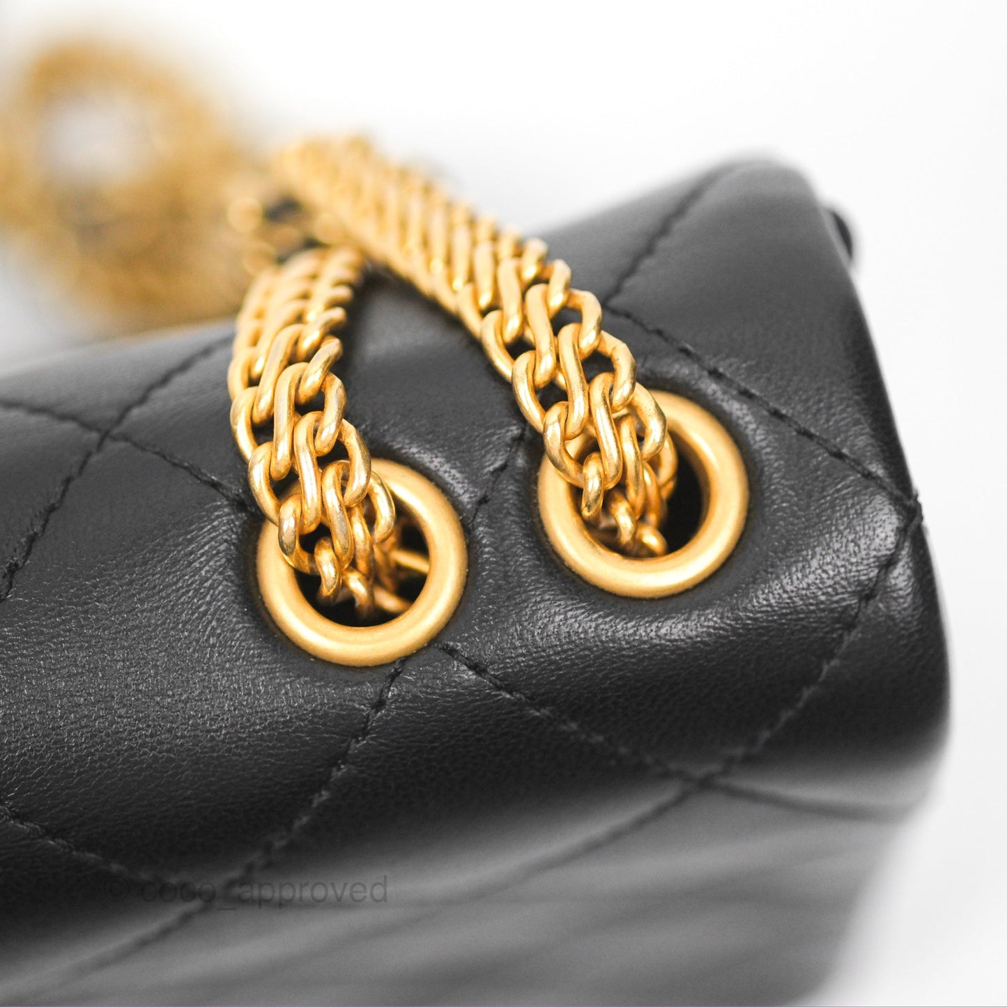 Chanel Small Chain Flap Bag Black Lambskin Aged Gold Hardware 22A