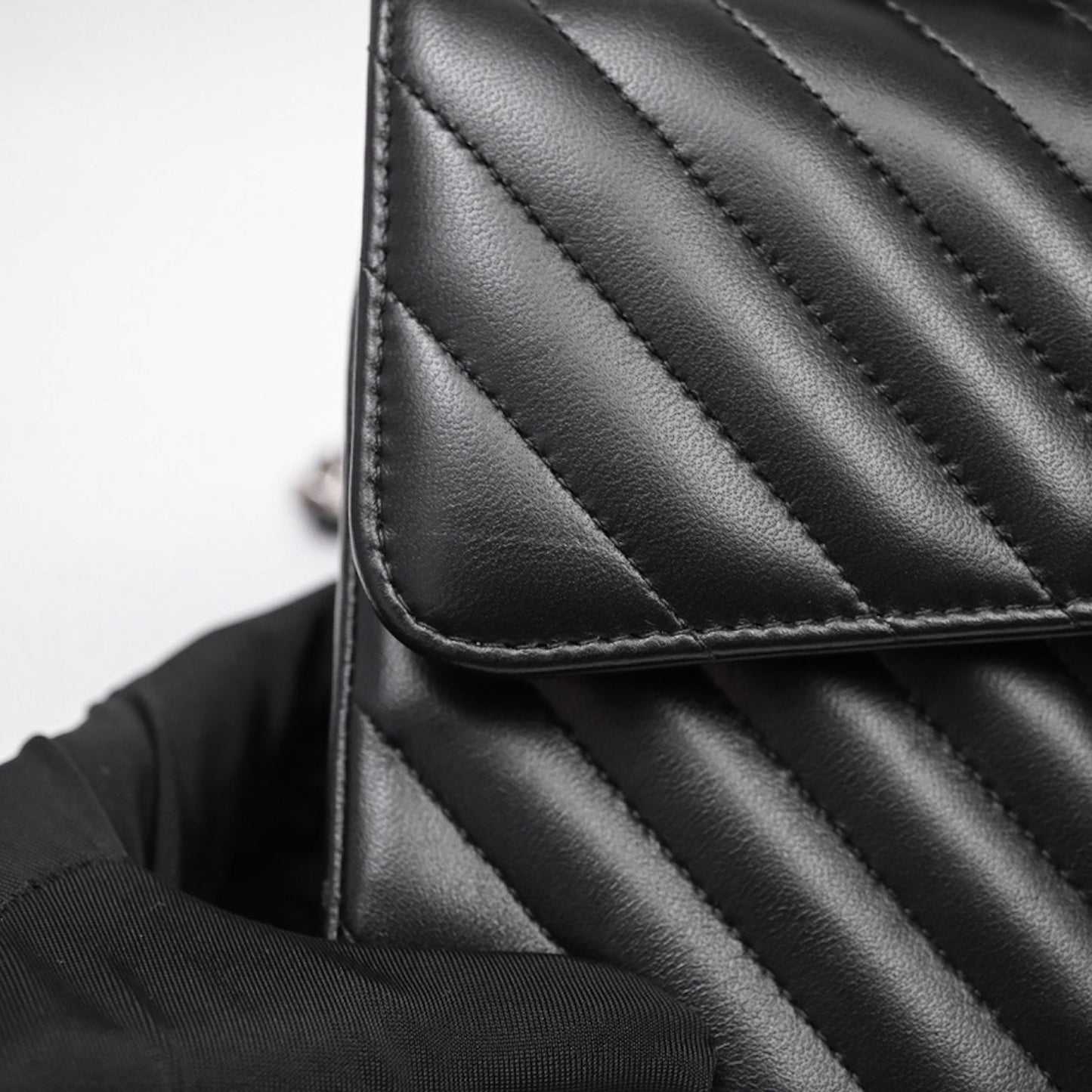 Chanel Small Classic Chevron Flap Black Lambskin Silver Hardware