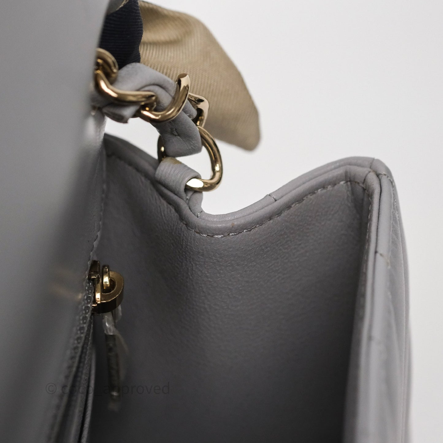 Chanel Mini Square Flap Chevron Grey Lambskin Gold Hardware