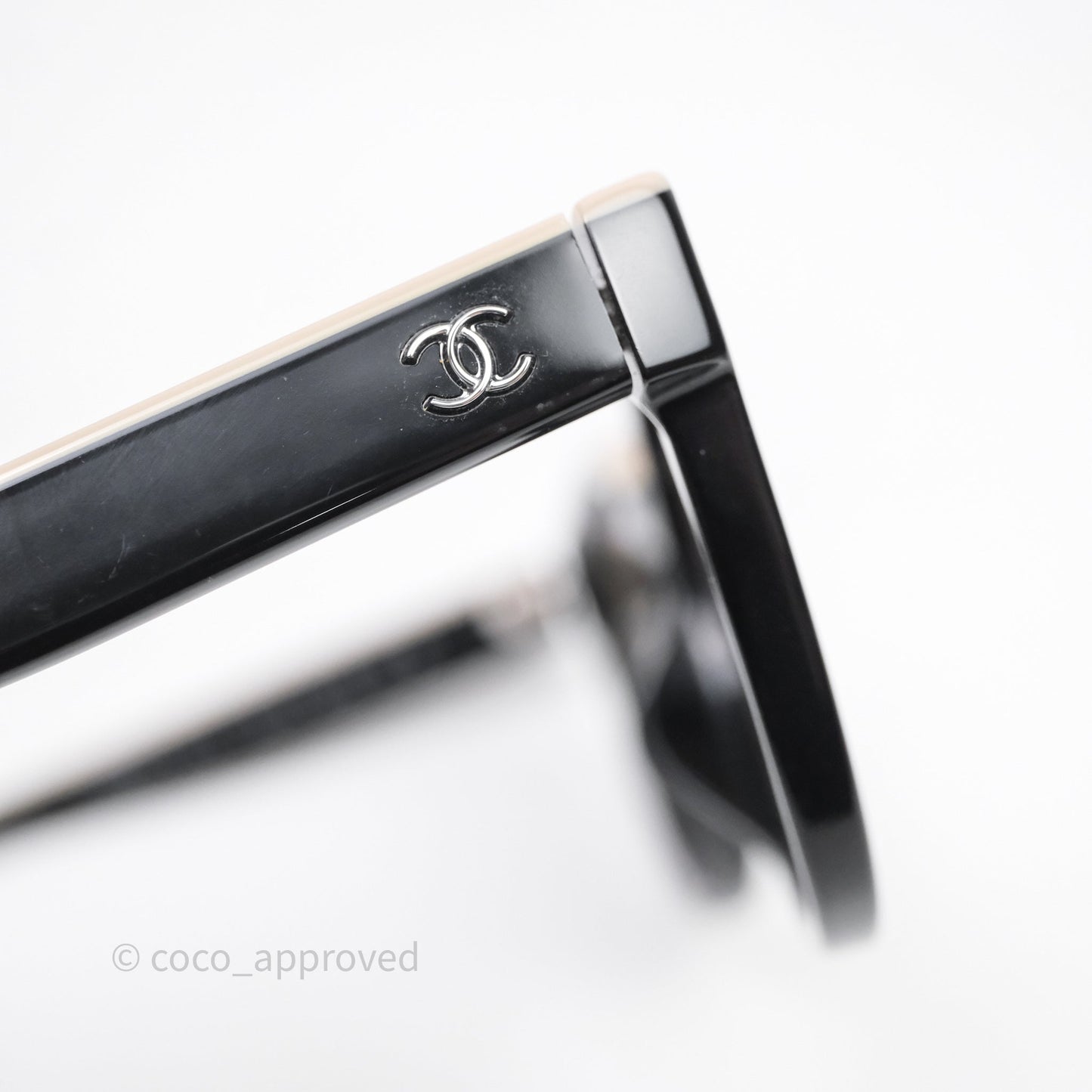 Chanel Logo Butterfly Sunglasses Black Beige Acetate