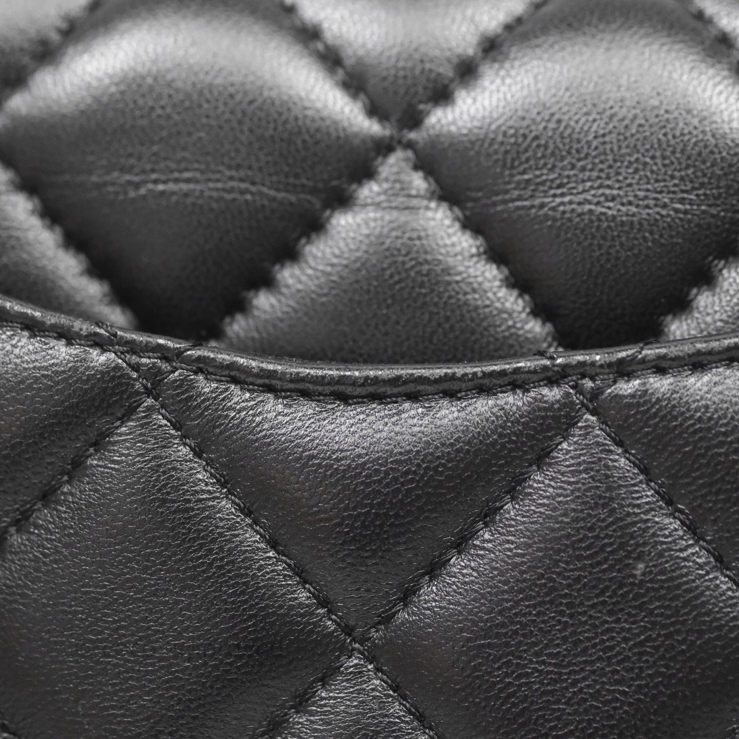 Chanel Logo Pearl Chain Flap Bag Black Lambskin Gold Hardware