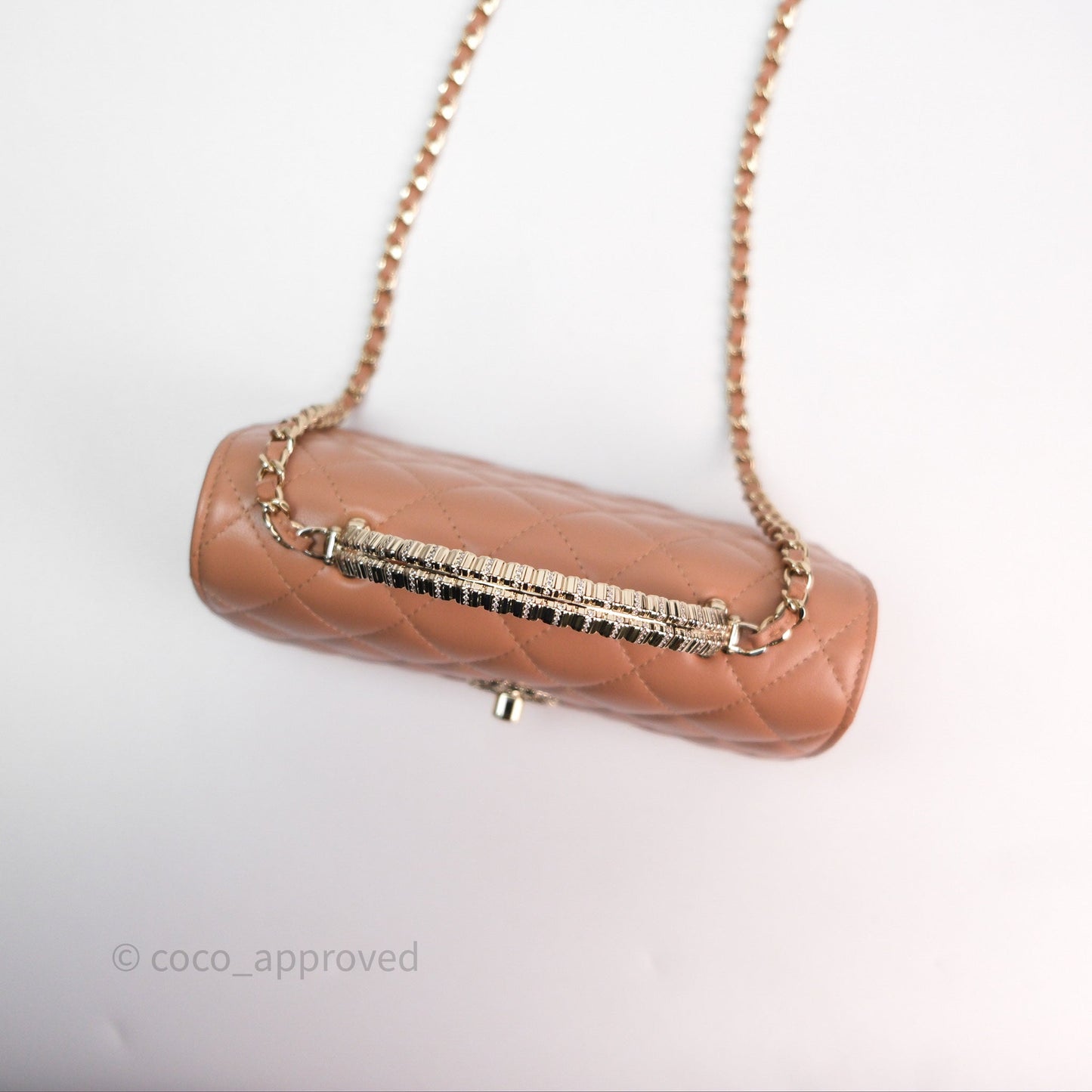 Chanel Mini Crystal Top Handle Wallet On Chain WOC Dark Beige Lambskin Gold Hardware
