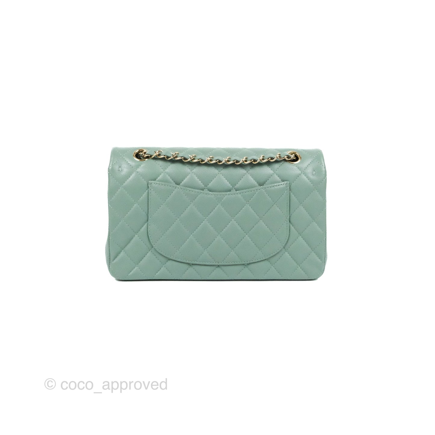 Chanel Classic M/L Medium Flap Quilted Tiffany Green Caviar Gold Hardware