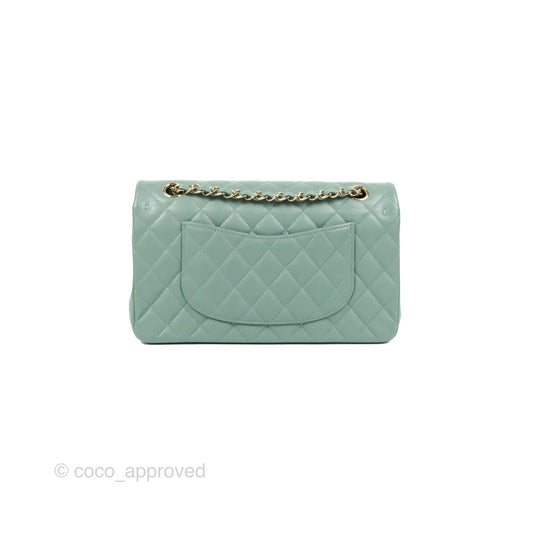 Chanel Classic M/L Medium Flap Quilted Tiffany Green Caviar Gold Hardware