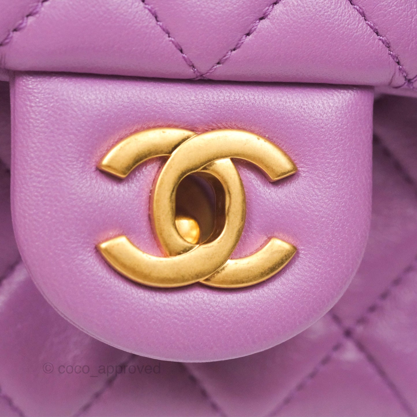 Chanel Mini Rectangular Pearl Crush Quilted Purple Lambskin Aged Gold Hardware