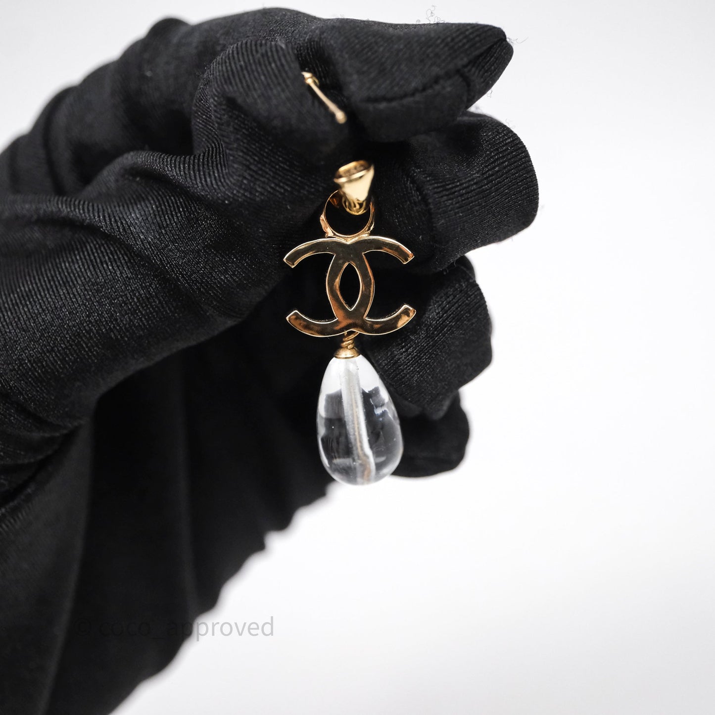 Chanel CC Drop Tear Resin Earrings Gold Tone 24S