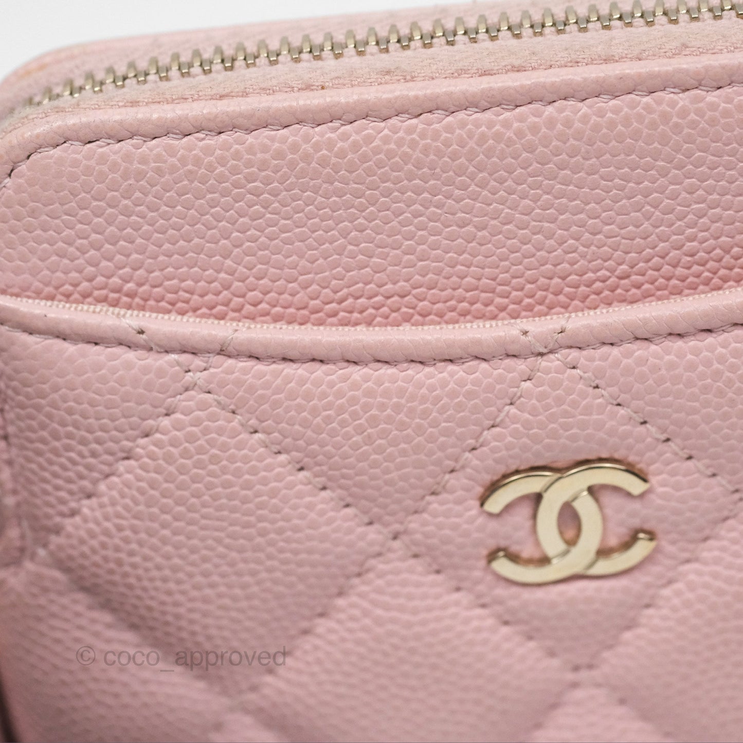 Chanel Quilted Classic Zip Card Holder Wallet Pink Caviar Gold Hardware