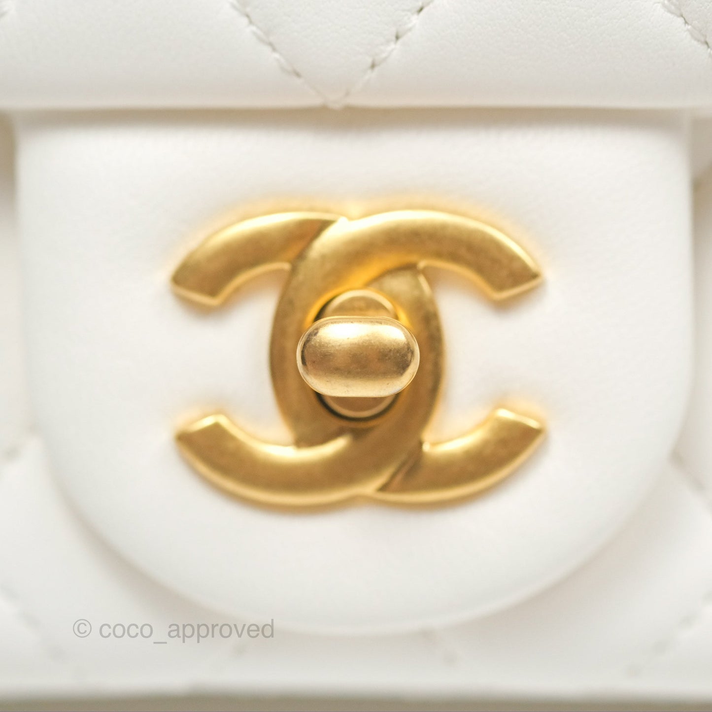 Chanel Mini Rectangular Pearl Crush Quilted White Lambskin Aged Gold Hardware