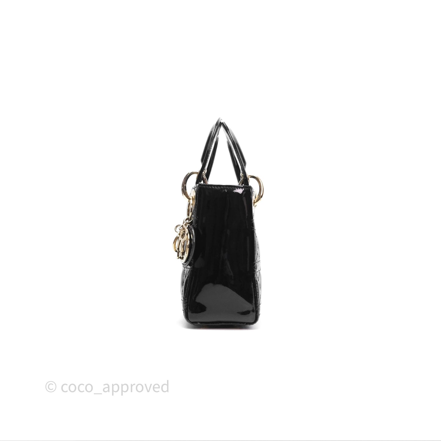 Christian Dior Mini Lady Dior Black Patent Gold Hardware