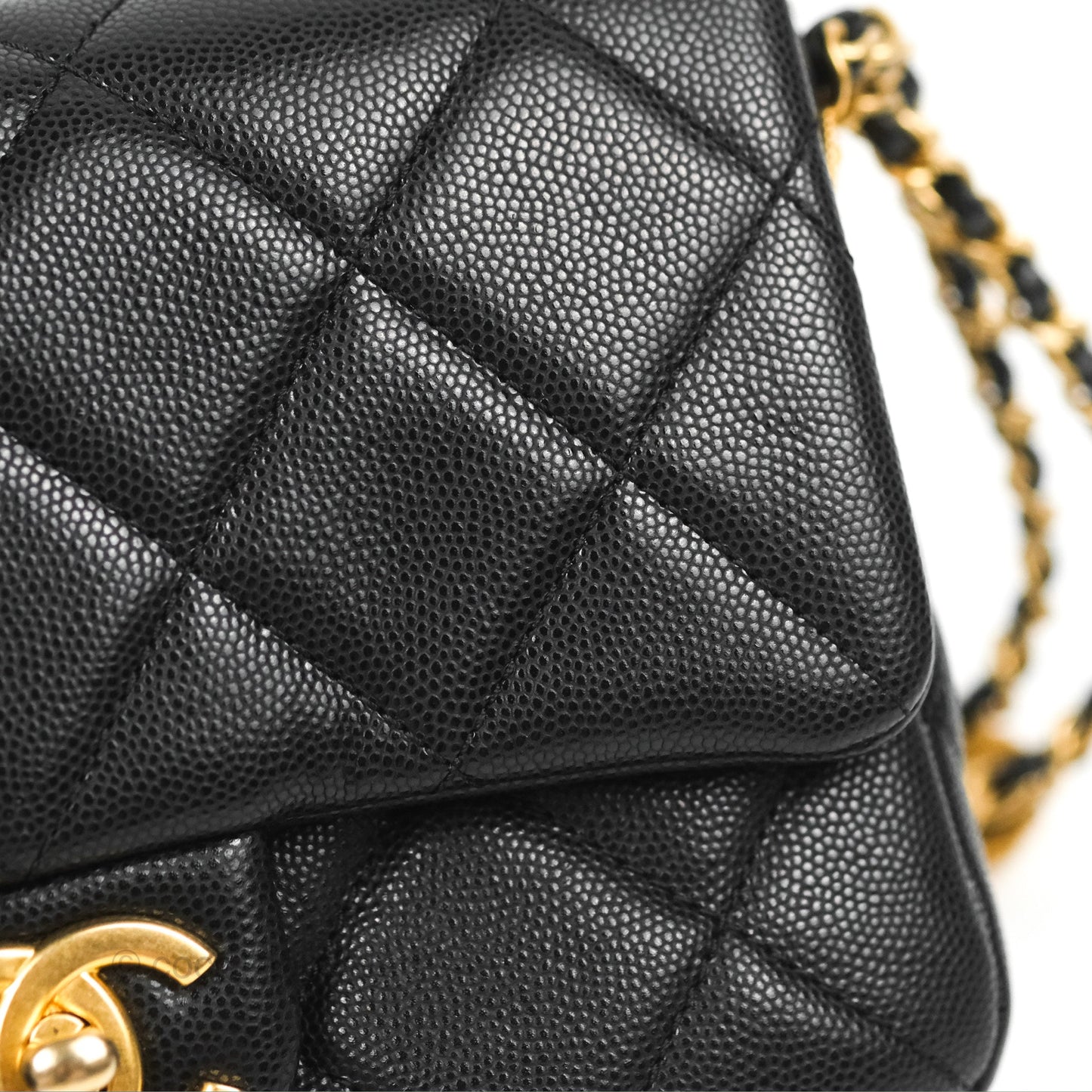 Chanel Small Flap with Coin Charm Black Caviar Aged Gold Hardware 22A