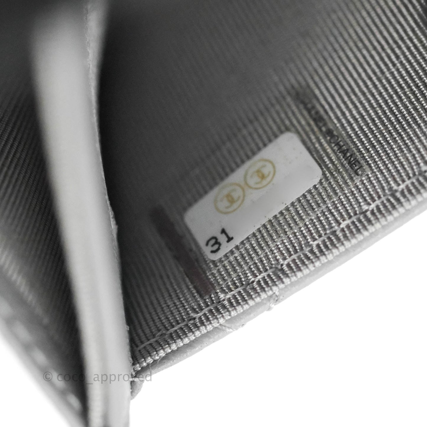 Chanel Quilted Flap Card Holder Grey Lambskin Silver Hardware