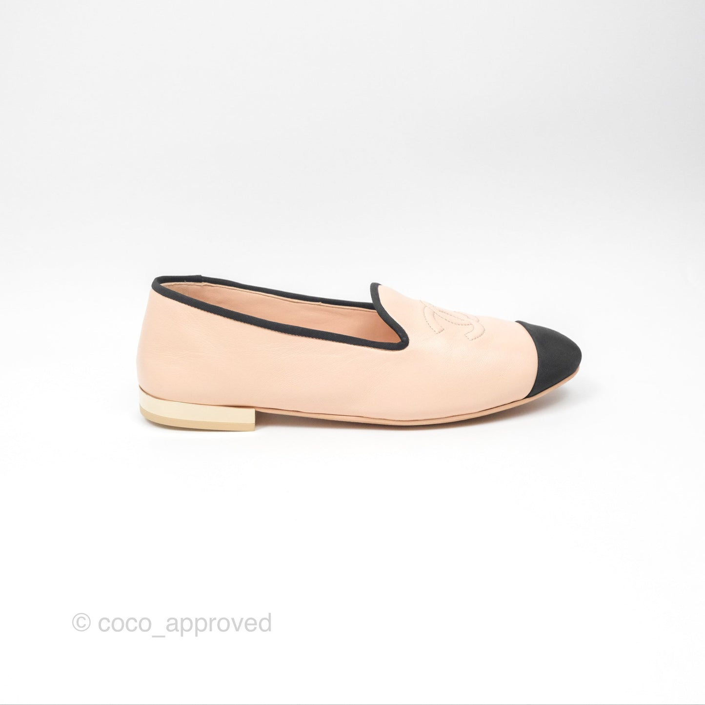 Chanel CC Cap Toe Loafers Black Beige Size 39