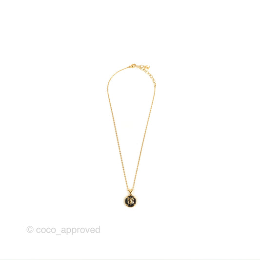 Chanel CC Chain Black Round Pendant Necklace Gold Tone 22A