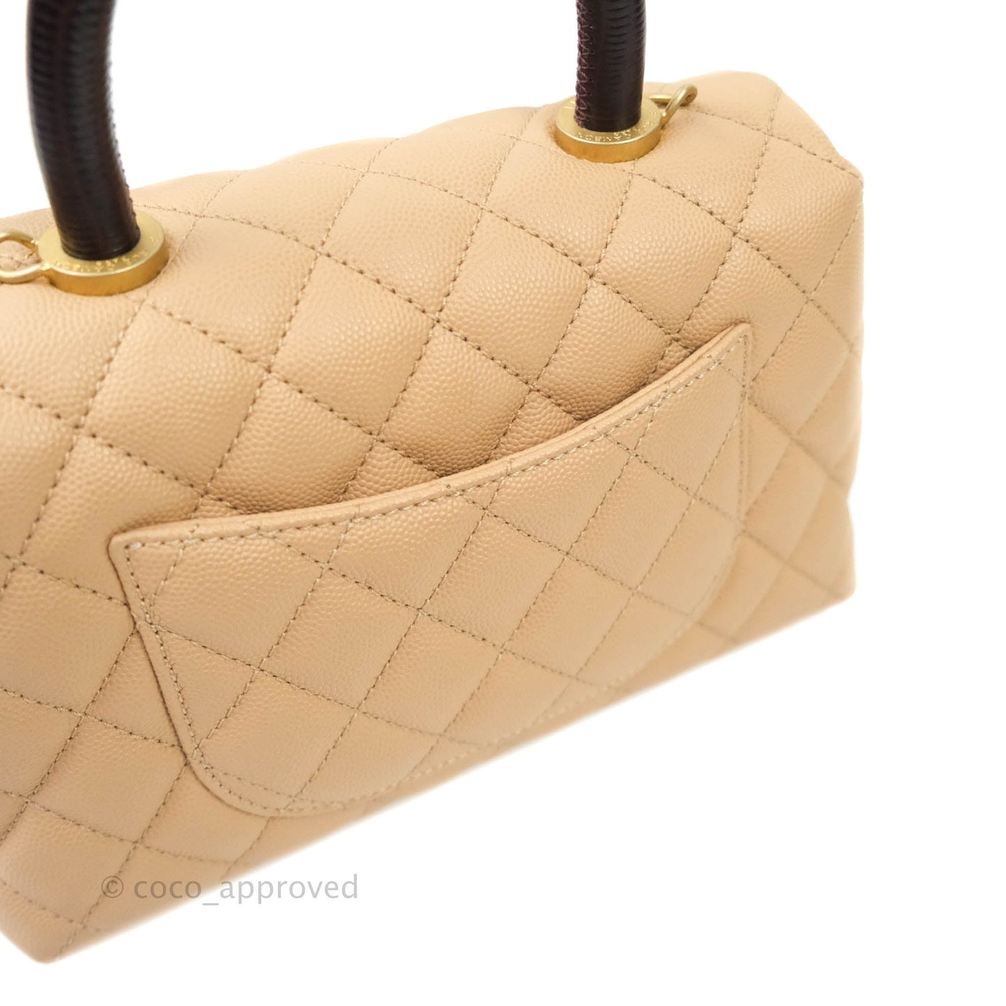 Chanel Mini (Small) Coco Handle Quilted Beige Caviar Gold Hardware Embossed Lizard Handle