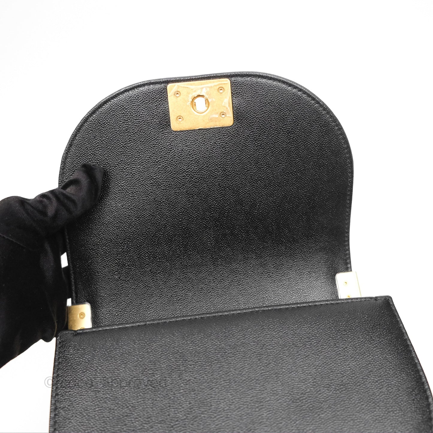 Chanel Boy Messenger Bag Black Caviar Aged Gold Hardware