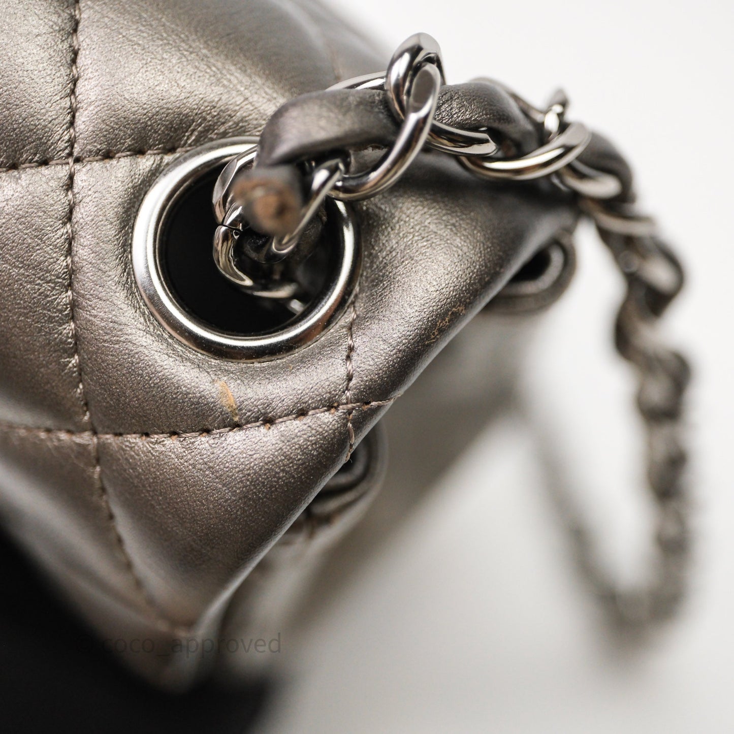 Chanel Mini Square Metallic Dark Grey Lambskin Dark Silver Hardware