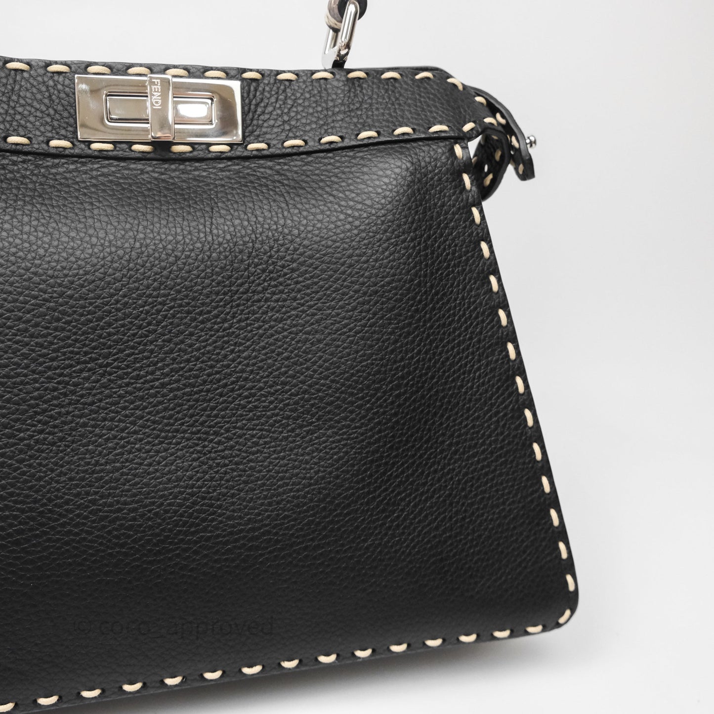Fendi Peekaboo ISeeU Python Handle Handbag Black Calfskin Silver Hardware