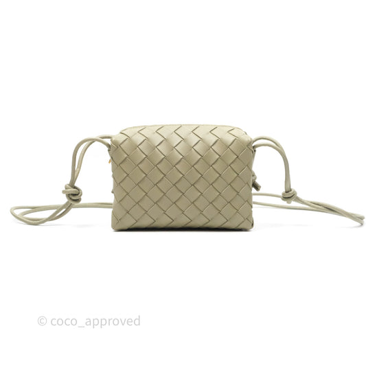 Bottega Veneta Mini Loop Camera Bag Intrecciato Lambskin Travertine