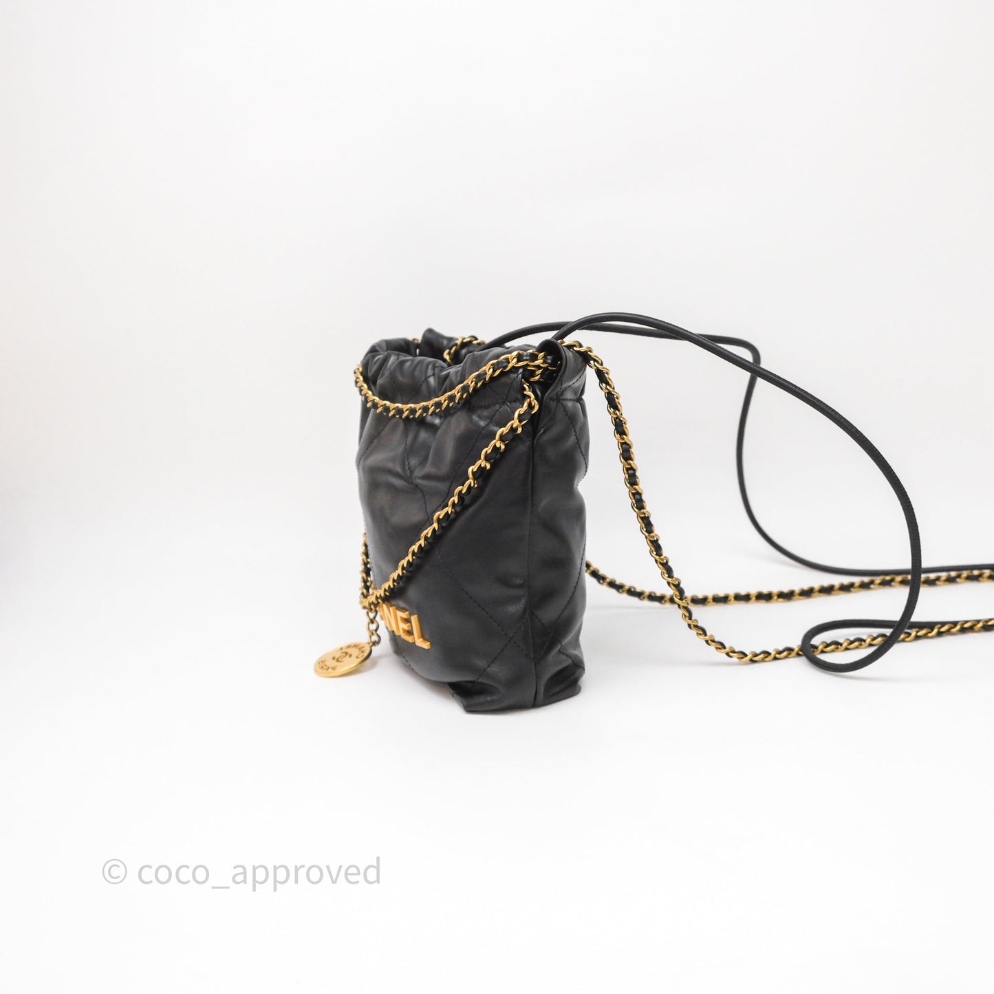 Chanel 22 Mini Bag Black Crumpled Calfskin Aged Gold Hardware