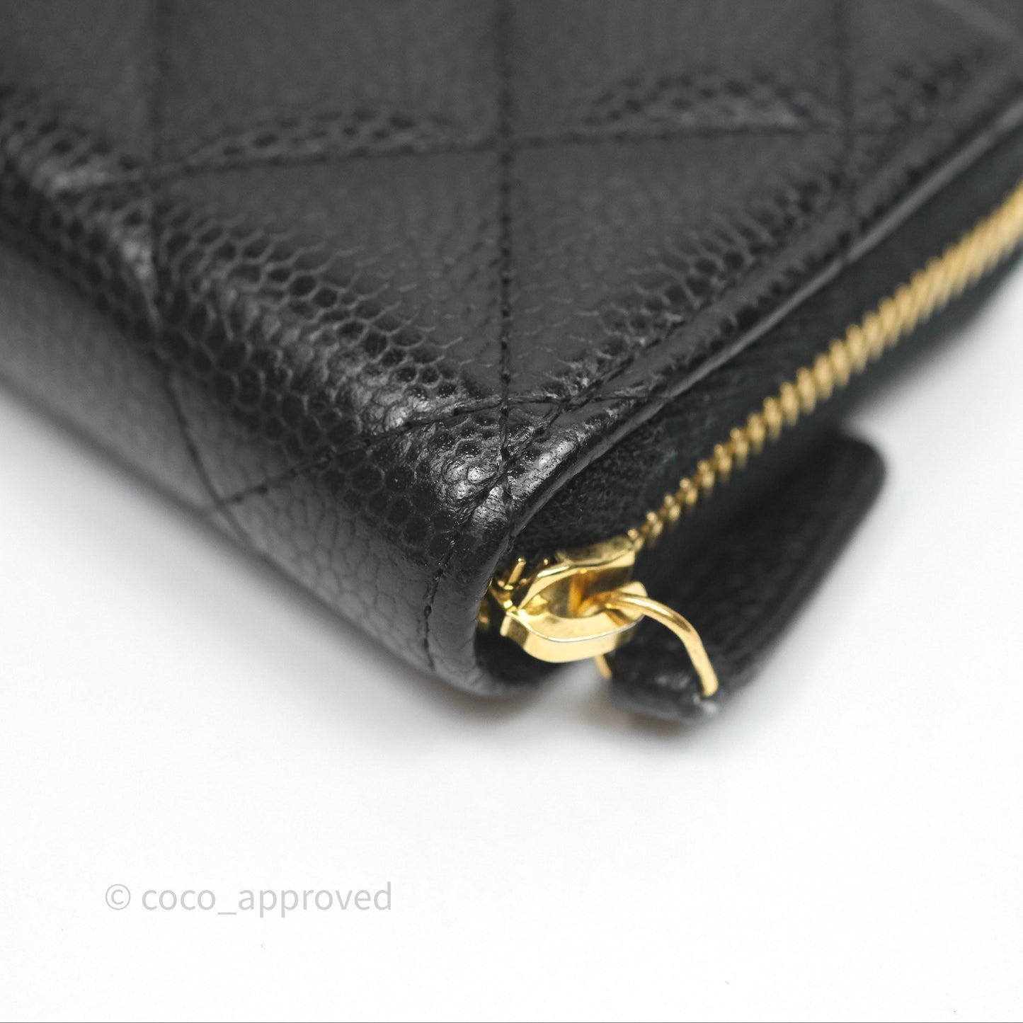 Chanel Quilted Zip Card Holder Black Caviar Gold Hardware