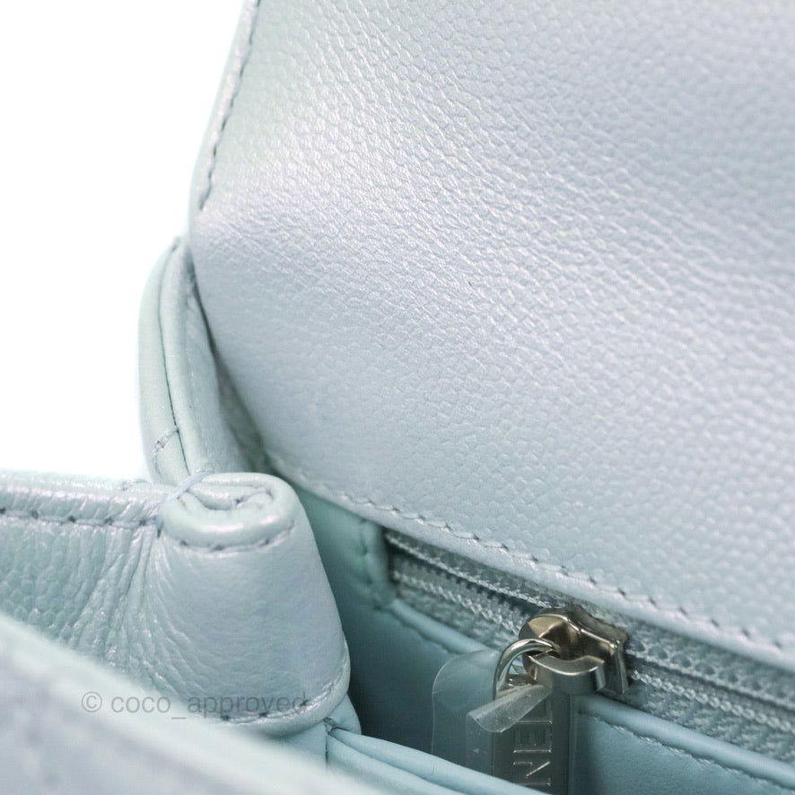 Chanel Small Coco Handle Quilted Iridescent Light Blue Caviar Rainbow Hardware