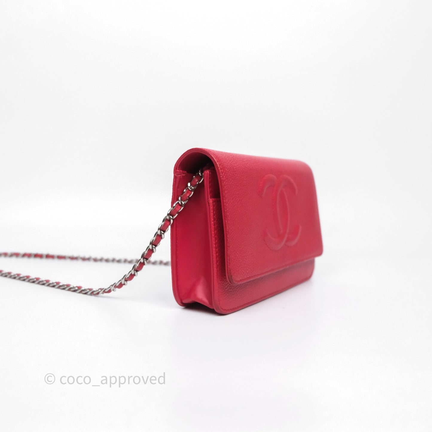 Chanel CC Wallet On Chain WOC Dark Pink Caviar Silver Hardware