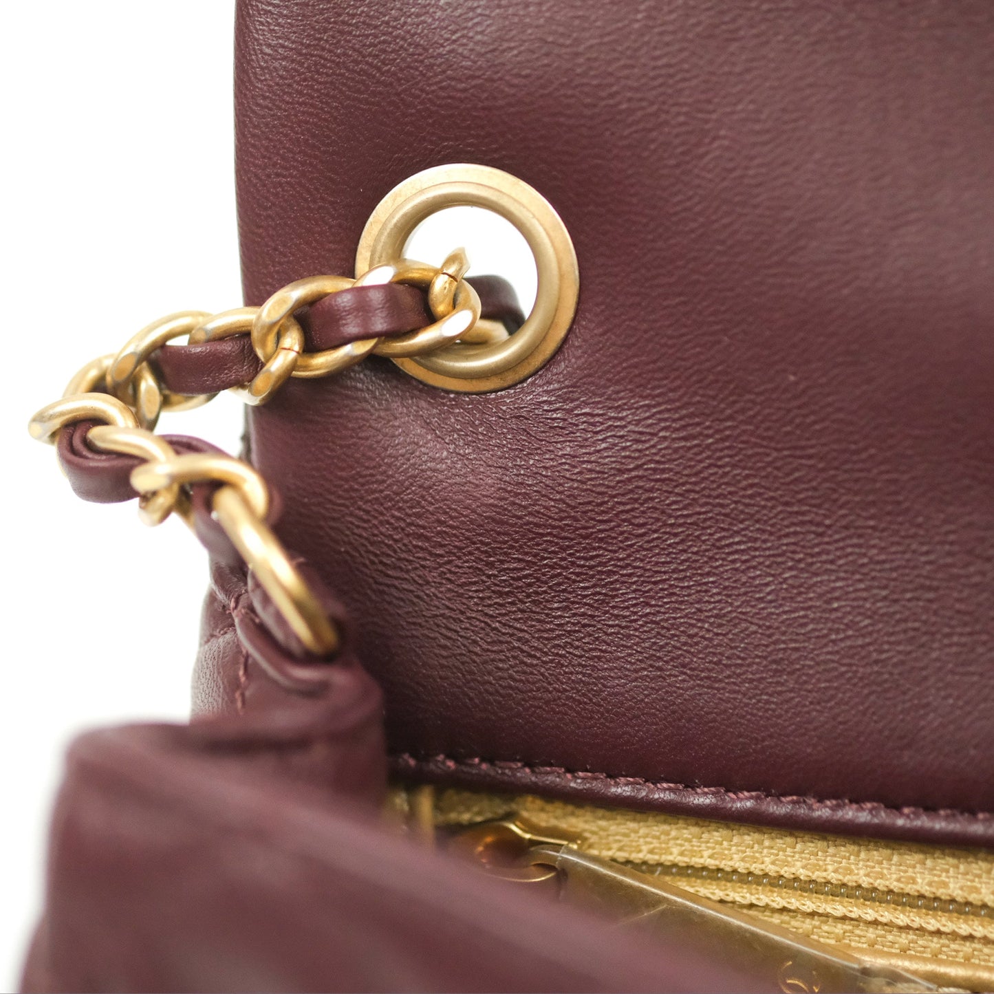 Chanel Mini Rectangular Pearl Crush Burgundy Lambskin Aged Gold Hardware
