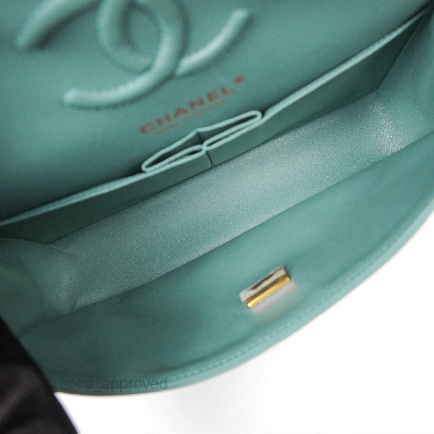 Chanel Small Quilted Classic Flap Dark Tiffany Green Lambskin Gold Hardware