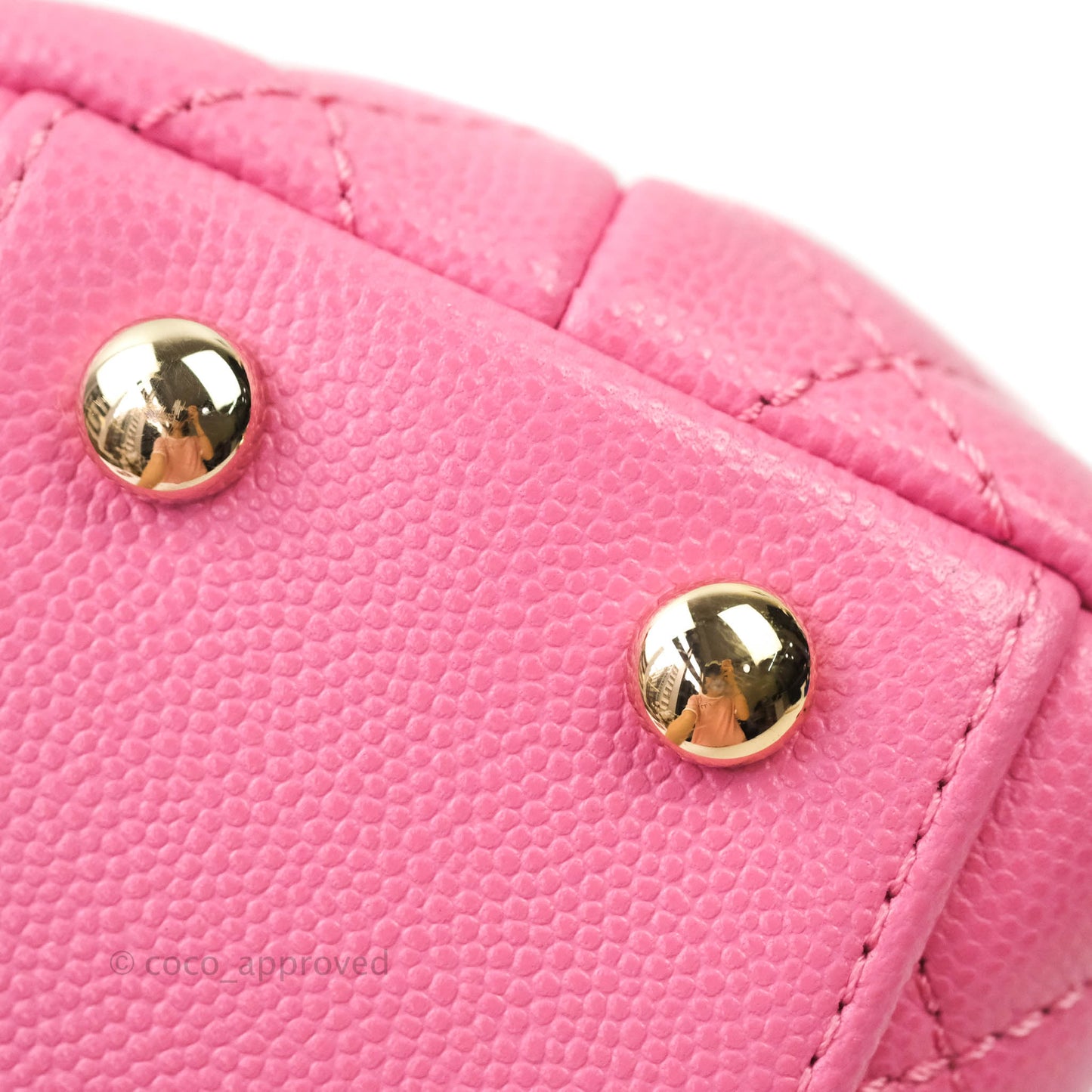 Chanel Extra Mini Coco Handle Quilted Pink Caviar Lizard Embossed Handle Gold Hardware