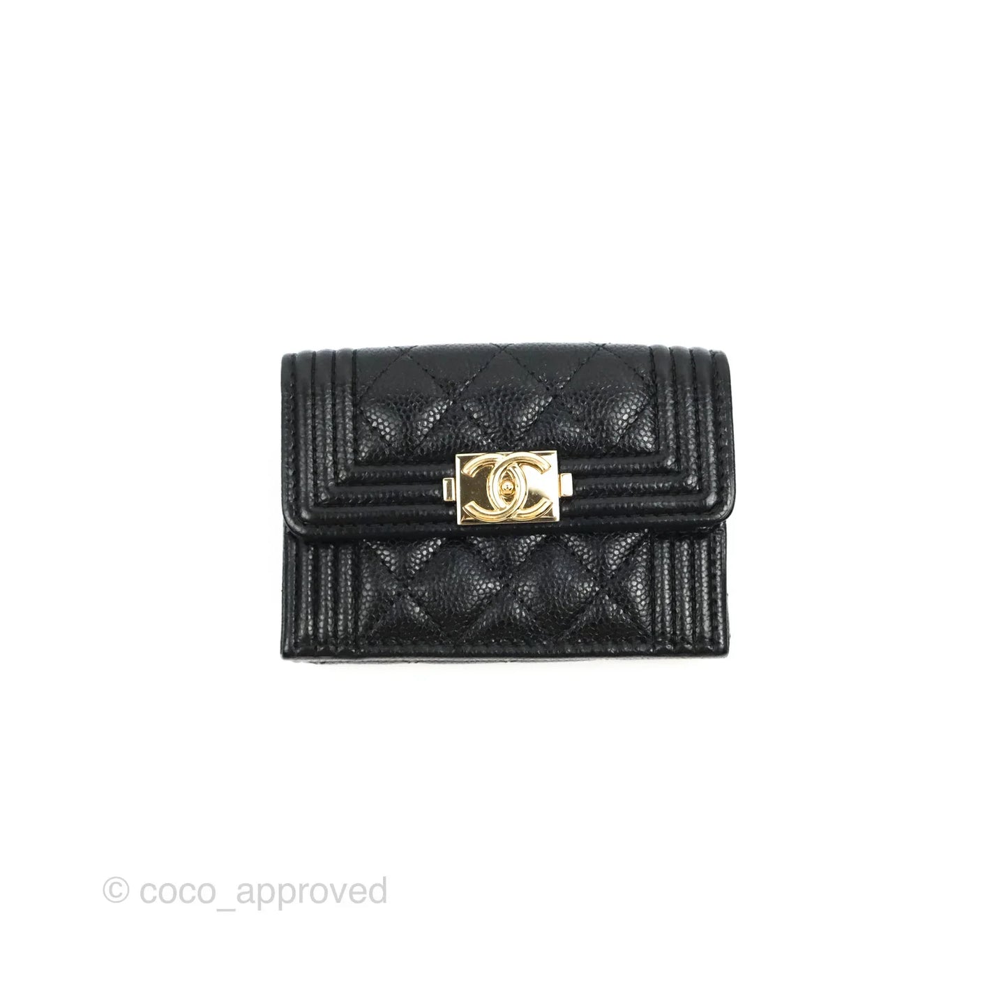 Chanel Quilted Small Boy Flap Wallet Black Caviar Gold Hardware