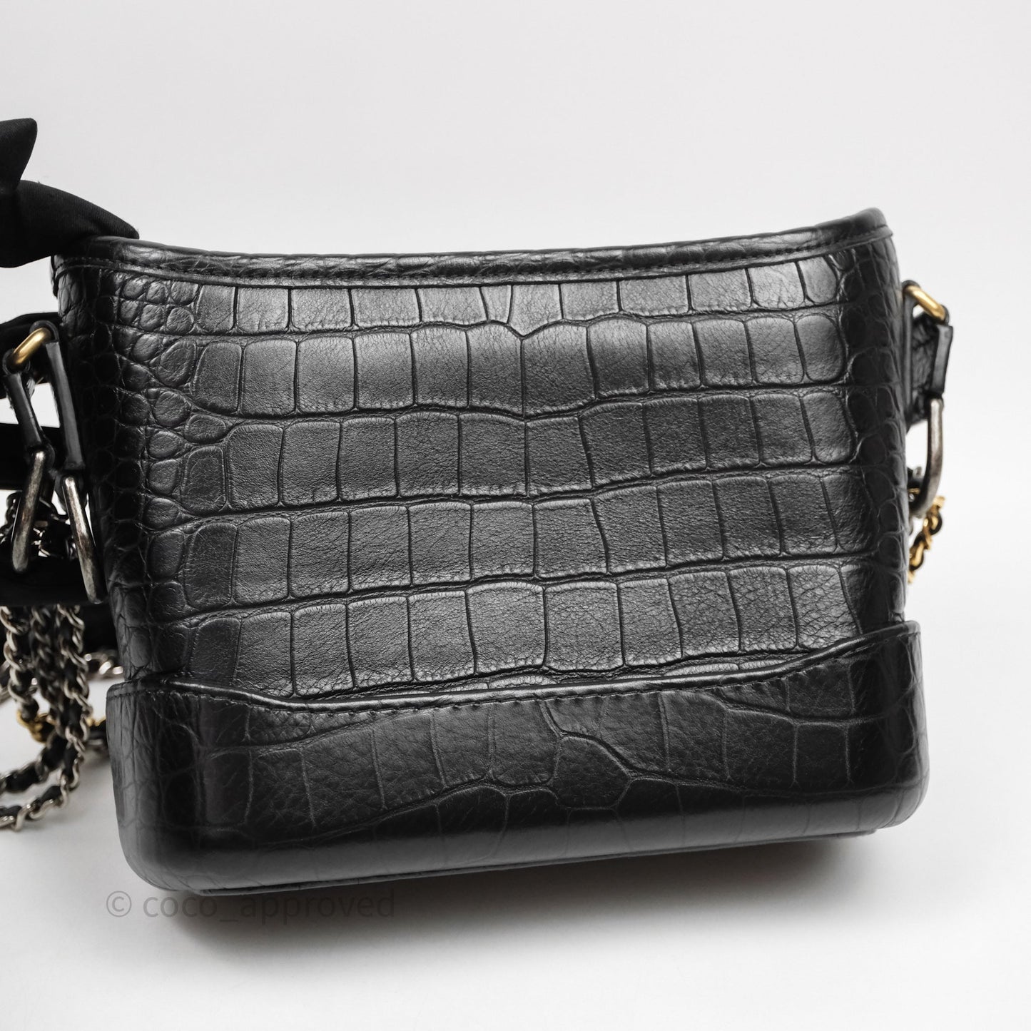 Chanel Crocodile Embossed Calfskin Small Gabrielle Cocodile Hobo Black