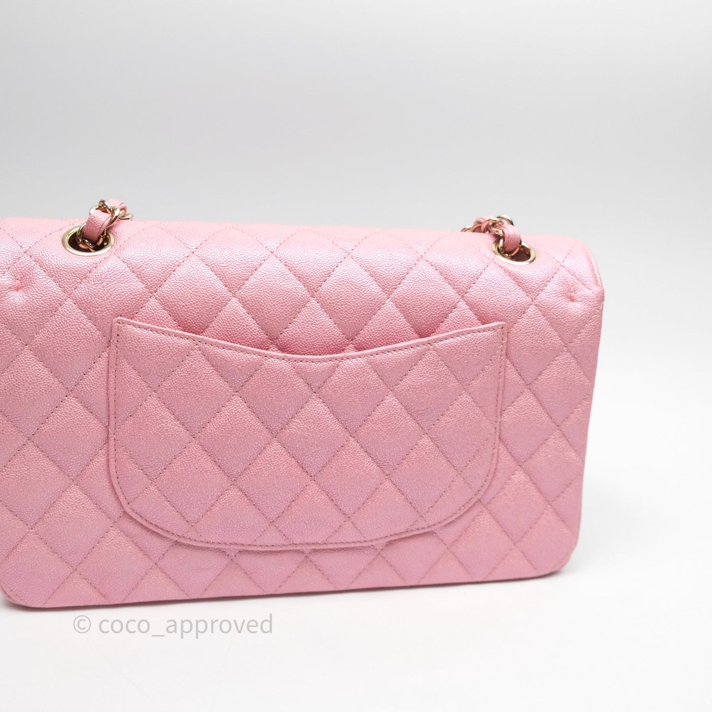 Chanel Quilted Classic M/L Medium Flap Iridescent Pink Caviar Gold Hardware 19S