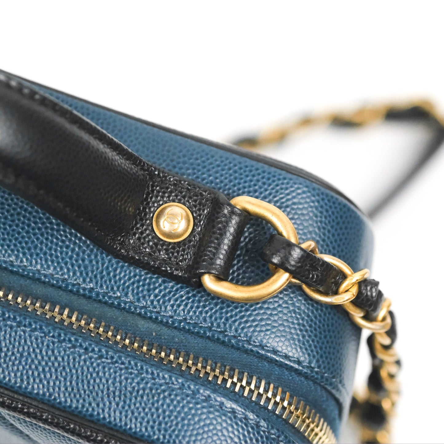 Chanel Quilted Medium CC Filigree Vanity Case Navy Black Caviar Aged Gold Hardware