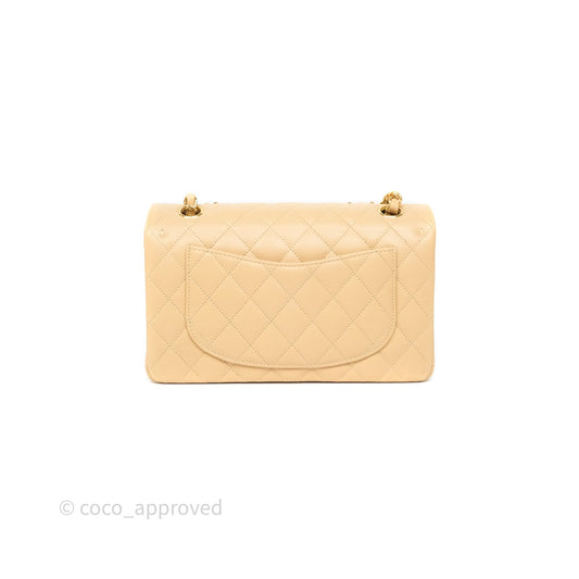 Chanel Small Classic Flap Quilted Beige Caviar Gold Hardware