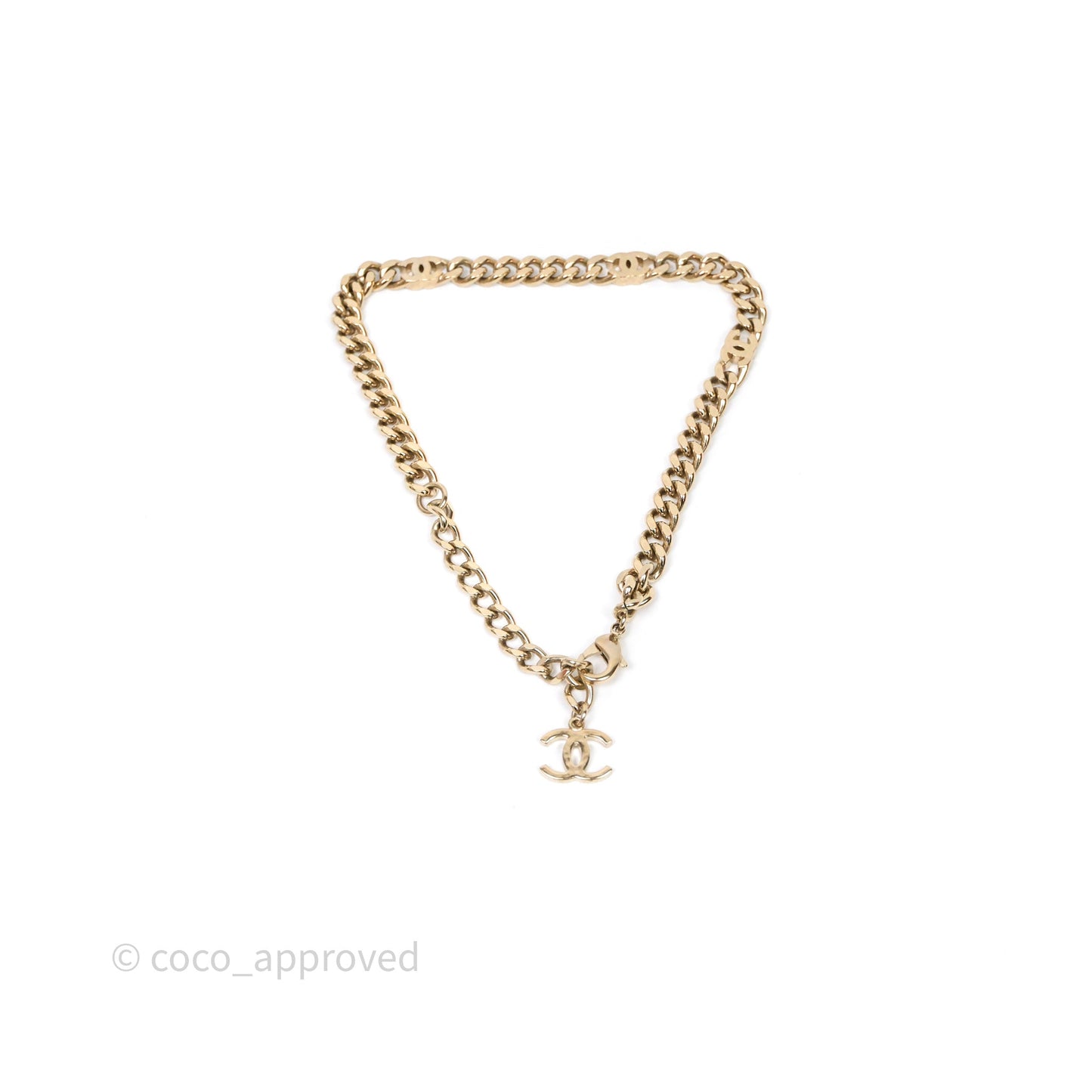 Chanel White CC Logo Chocker Gold Tone 22S