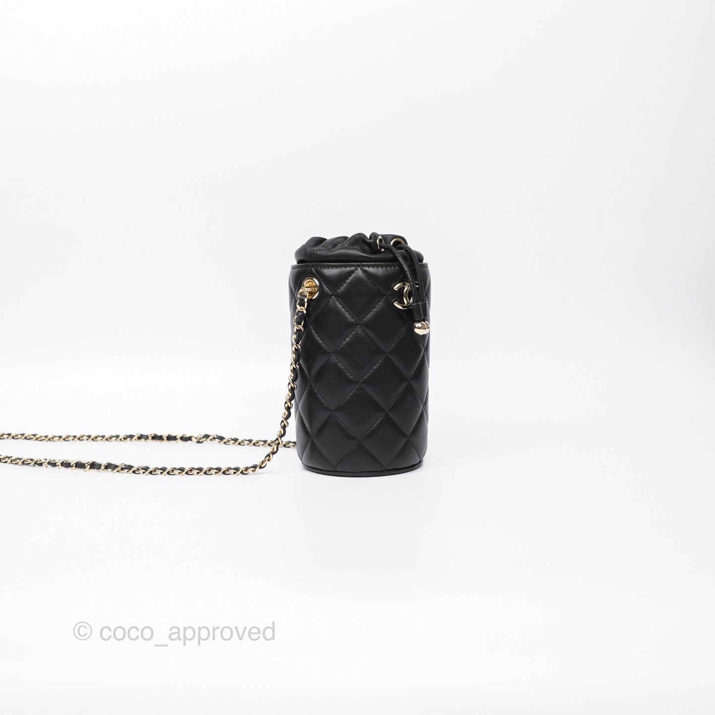 Chanel Small Bucket With Chain Black Lambskin Gold Hardware 21A