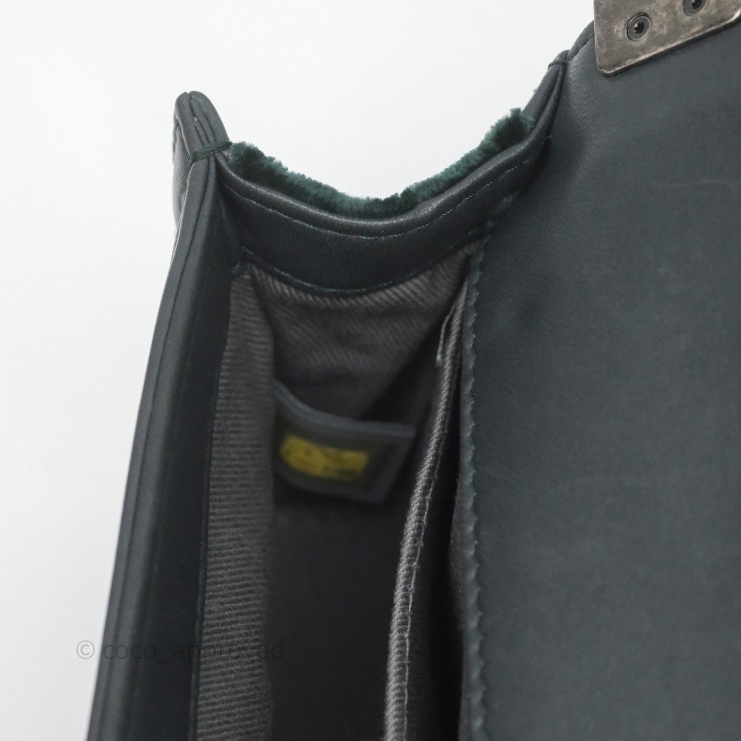 Chanel Small Boy Quilted Dark Green Velvet Ruthenium Hardware