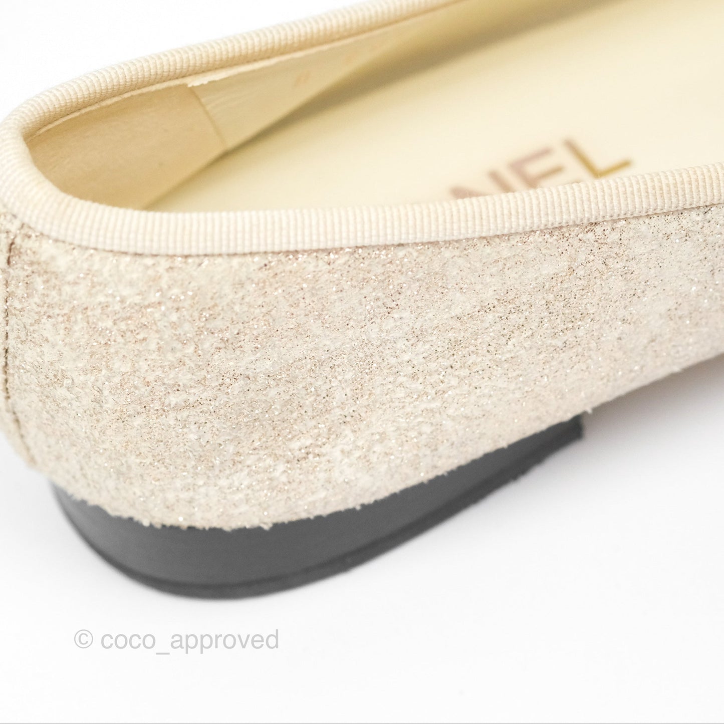 Chanel Ballerina Flats Glitter Ivory Black Size 39