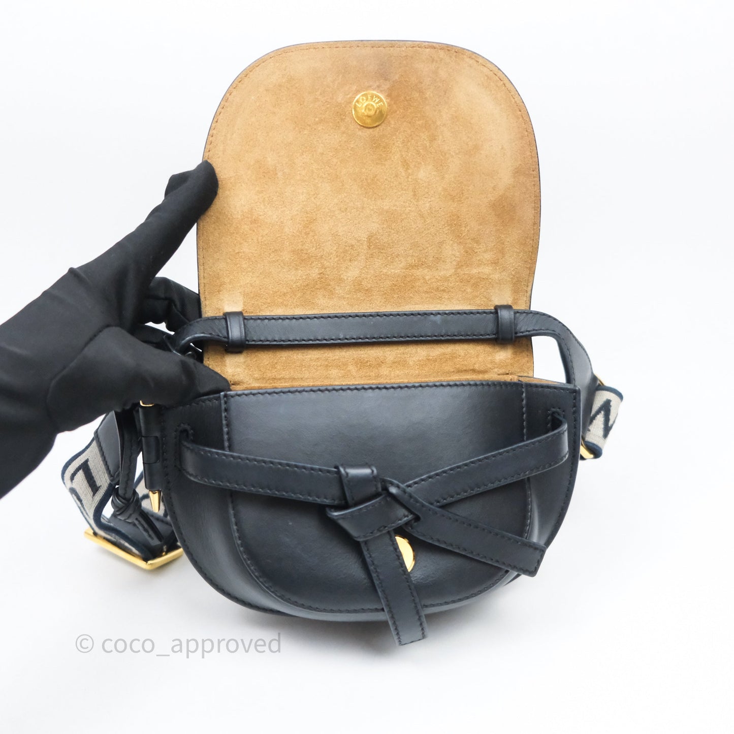 Loewe Mini Gate Dual Bag in Soft Calfskin & Jacquard Strap Black