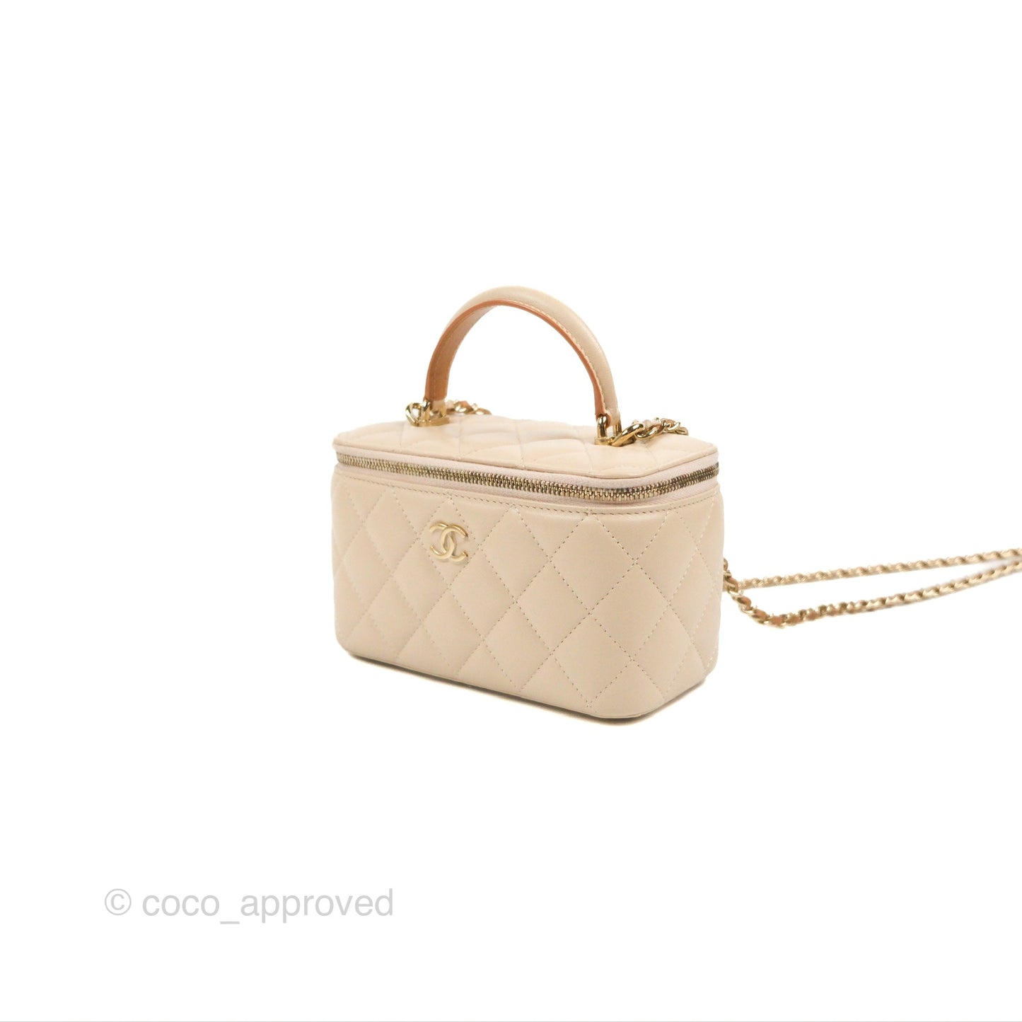 Chanel Vanity Rectangular Top Handle Ecru/Beige Lambskin Gold Hardware 23P
