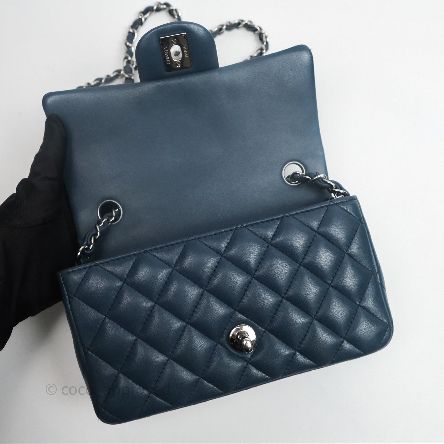 Chanel Quilted Mini Rectangular Navy Lambskin Silver Hardware