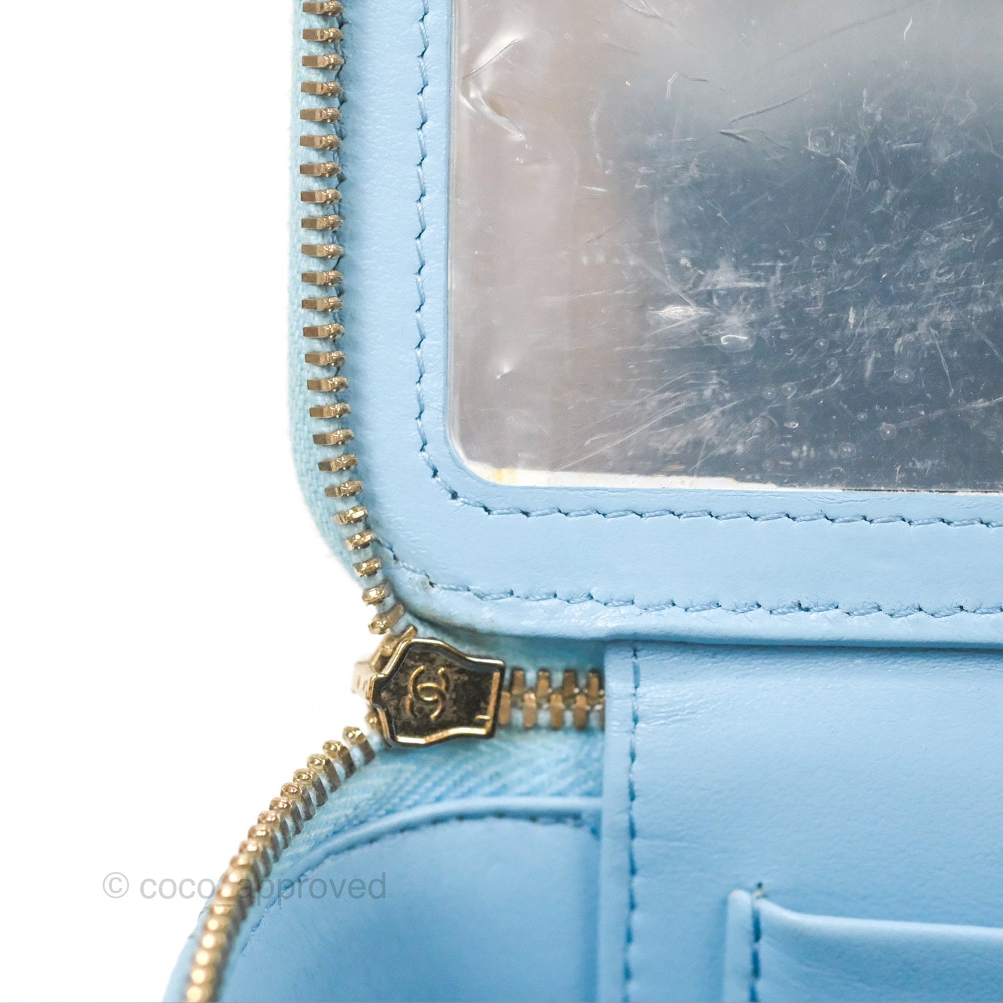 Chanel Vanity with Chain Blue Caviar Aged Gold Hardware