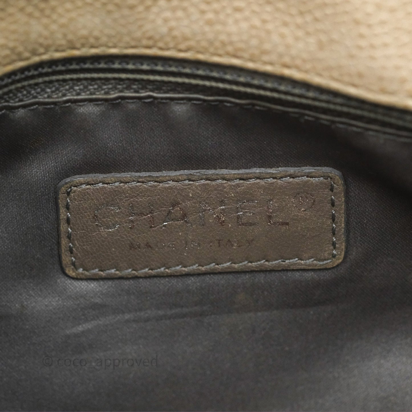 Chanel Quilted Coco Rider Hobo Bag Beige Caviar Ruthenium Hardware