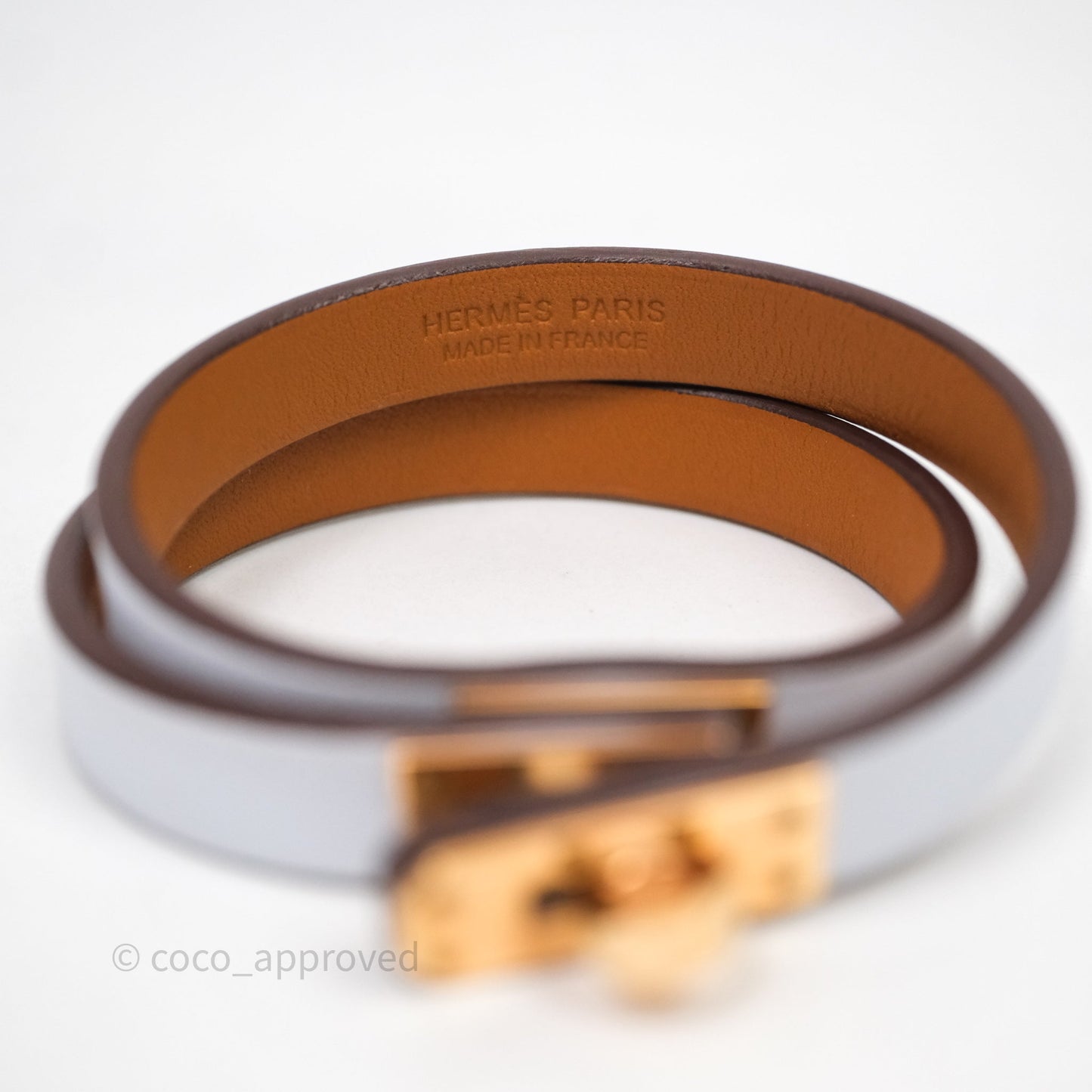 Hermès Kelly Double Tour Bracelet Blue Brume Swift Rose Gold Hardware